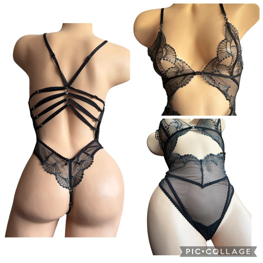 Honey Birdette Esme thong Bodysuit bondage harness strappy lingerie Size Medium